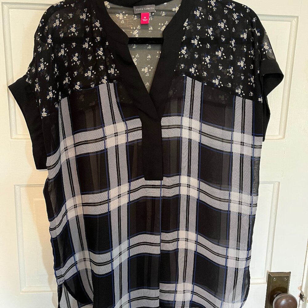 Sheer Short Sleeve Flowy Top by Vince Camuto